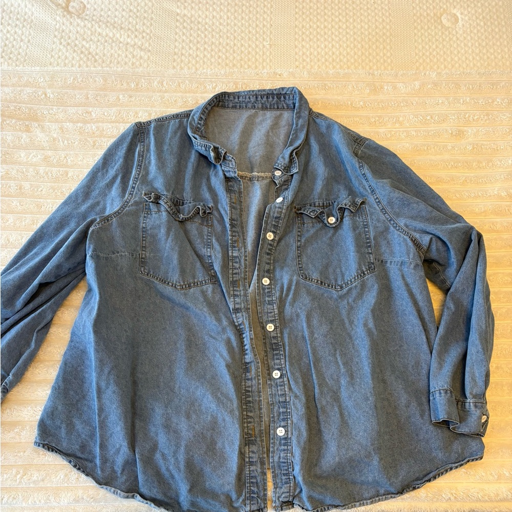 SHEIN Light Blue Washed Denim Button-Up Shirt